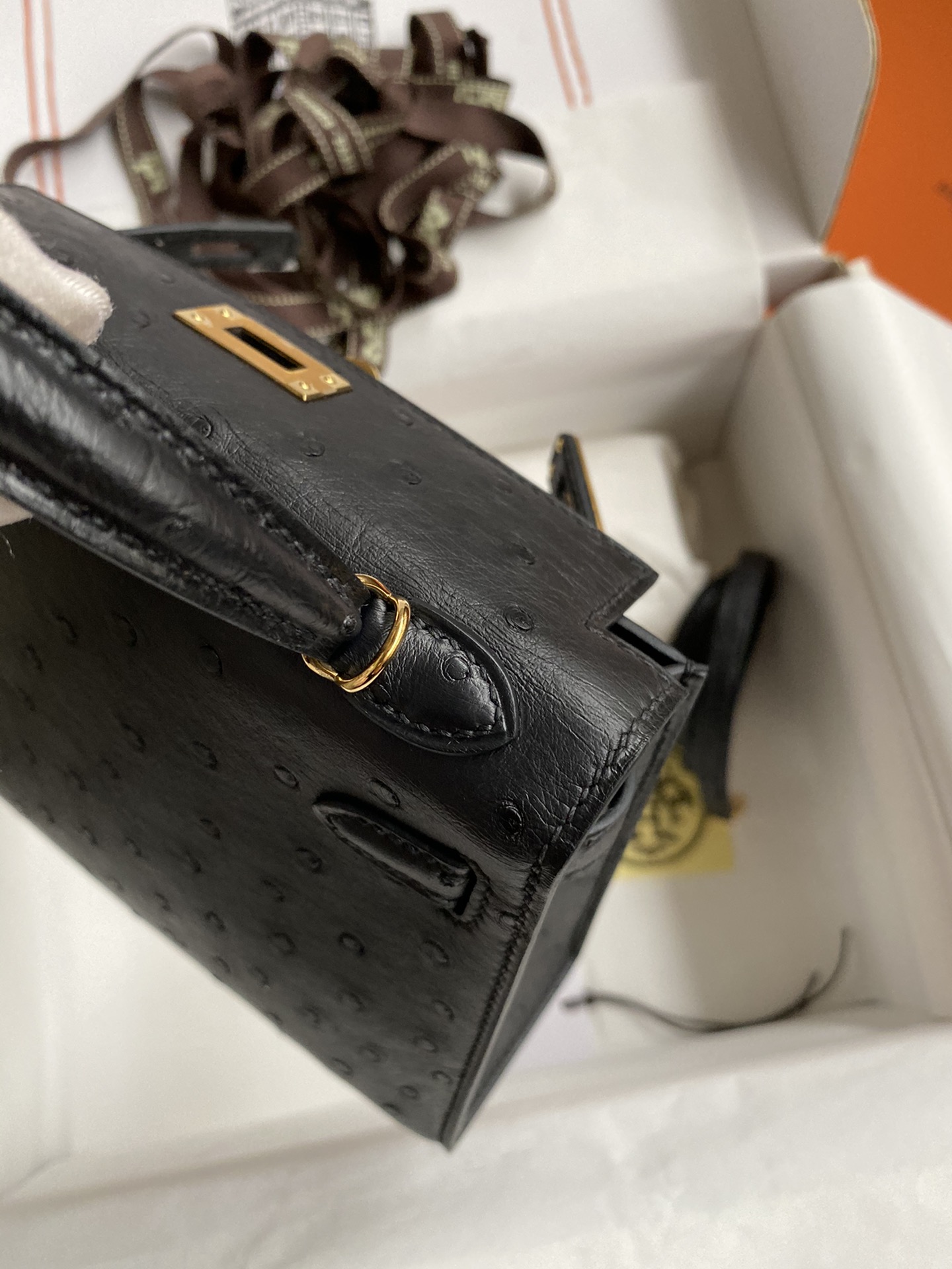 Hermes Kelly Mini II Bag 19CM In Black Ostrich Leather